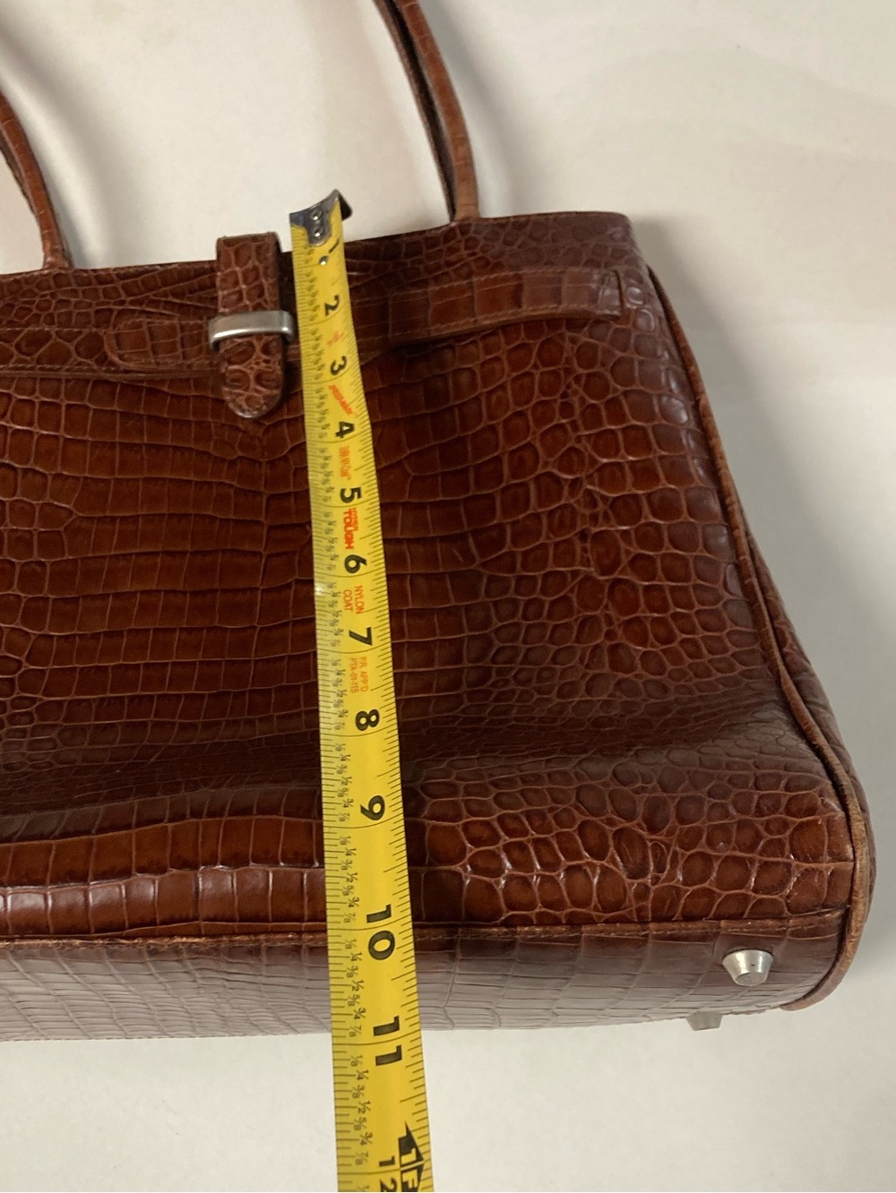 Italian Leather Cognac Croc Purse - Picture 9 of 14